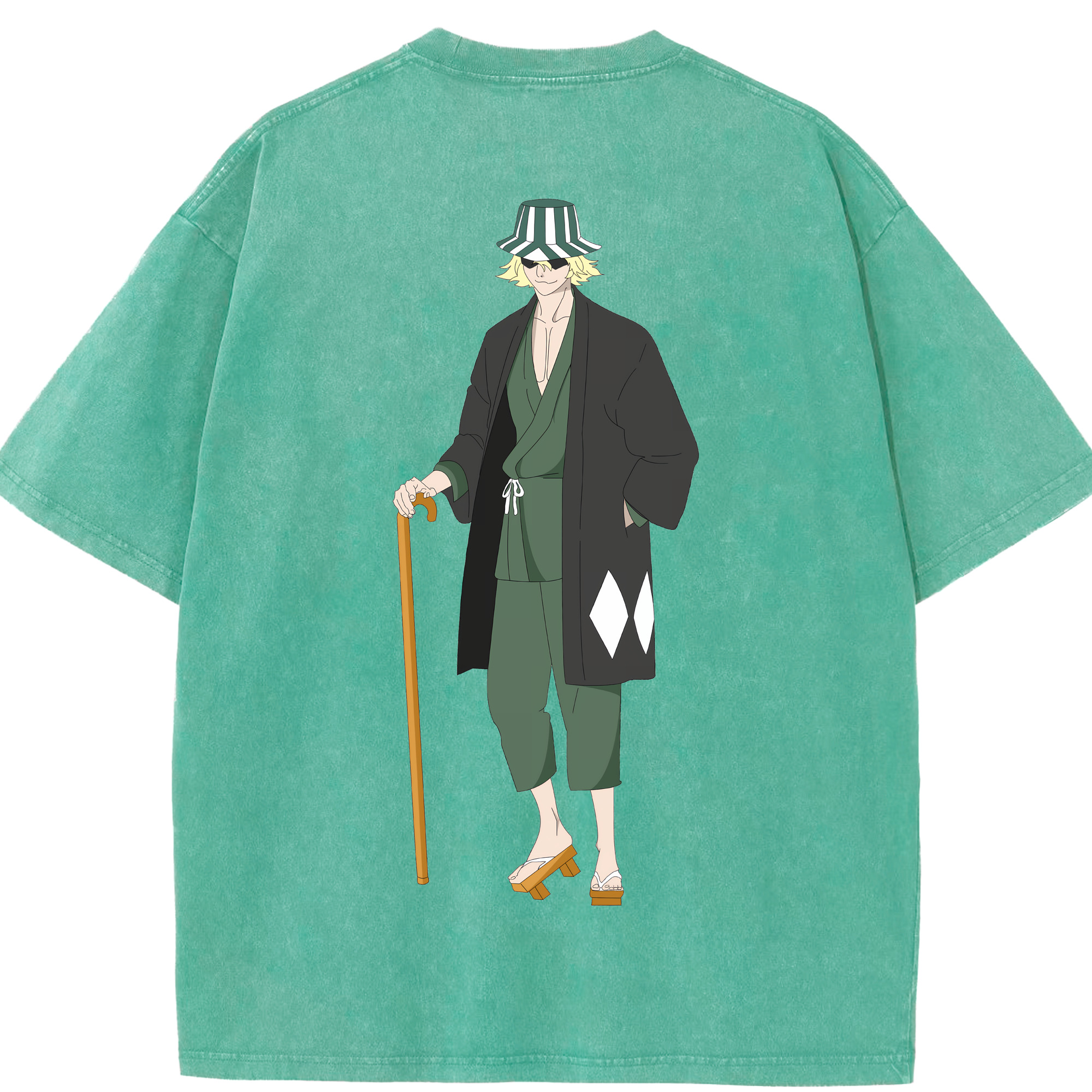 （画像用） "ブリーチ 浦原 喜助（うらはら きすけ） BLEACH Urahara Kisuke " 綿100% ヴィンテージ風 半袖Tシャツ（背面プリント）